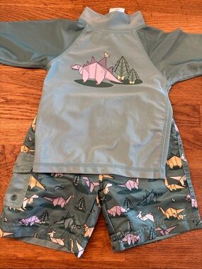 UV Skinz Kids Teal Origami Dino Rash Guard Set